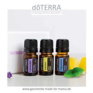 doTERRA Introductory Kit mit drei ätherischen Ölen: Lavender, Lemon und Peppermint – perfekt für den Einstieg in Aromatherapie