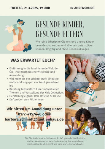 Gesunde Kinder mit ätherischen Ölen Workshop Ahrensburg Geschenke made for Mama