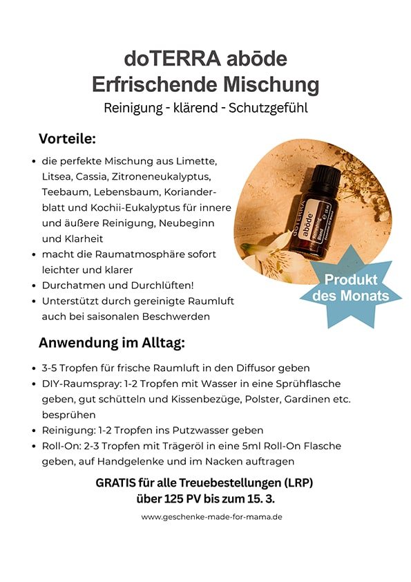 doTERRA abode Erfrischende Mischung gratis LRP März 2026 – reinigende ätherische Ölmischung für Raumluft und Klarheit